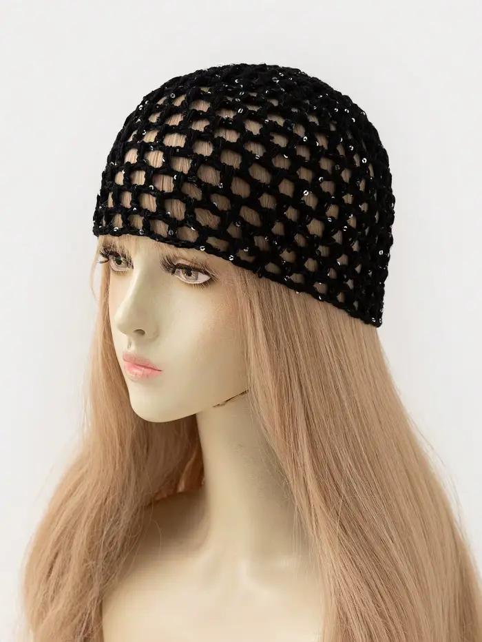 Chapeau en crochet à paillettes creuses pour femmes