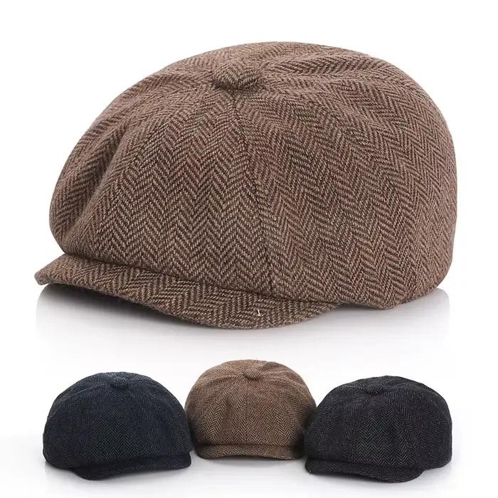 Casquette de journal vintage en tweed pour enfants – Béret plat en laine pour garçons et filles