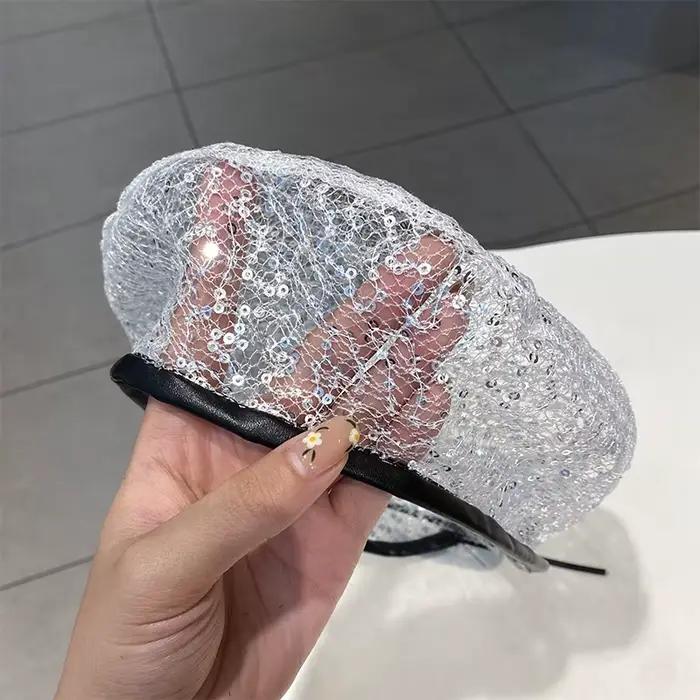 Baotou-Chapeau en Maille à Paillettes Fines pour Femme