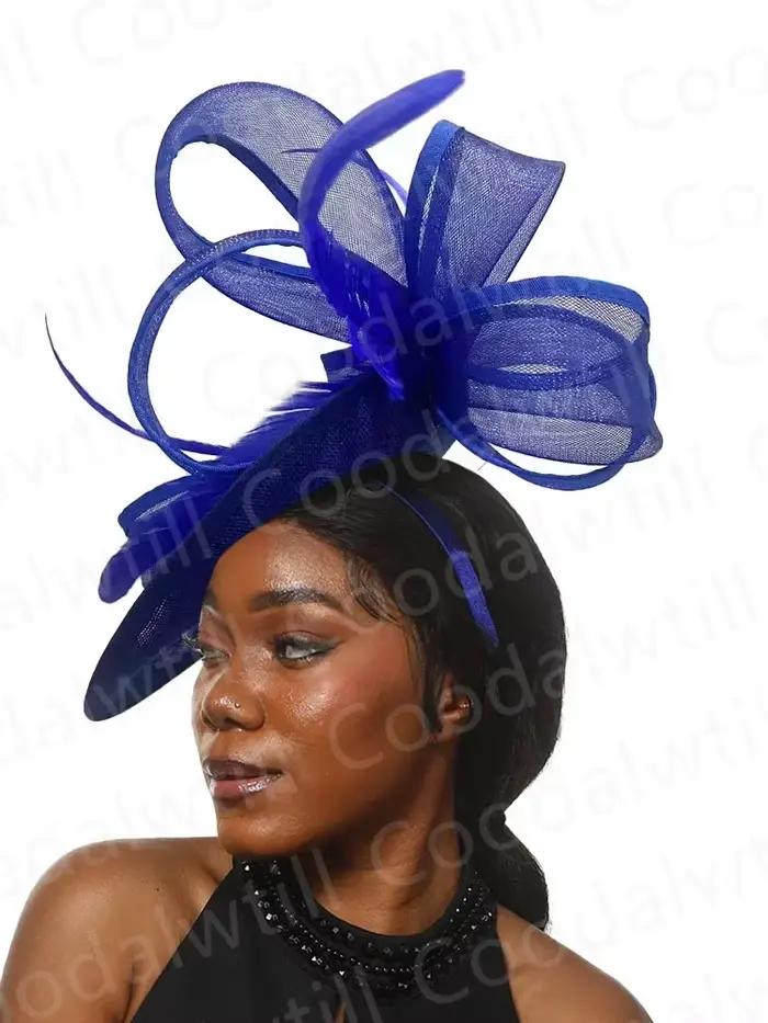 Fascinateur de mariage élégant en polyester pour femmes, bandes audacieuses, style mode, occasions spéciales comme les mariages, cocktails, courses de derby