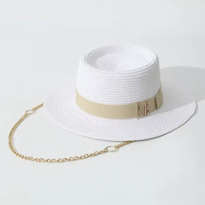 Chapeaux de paille d'été pour femmes ruban décoration élégante dames robe de soirée