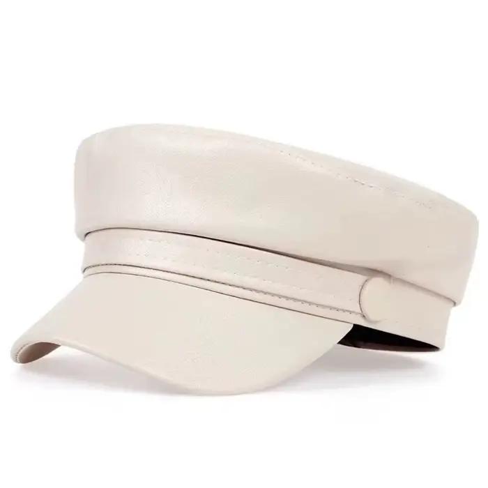 Casquette militaire en cuir de couleur unie