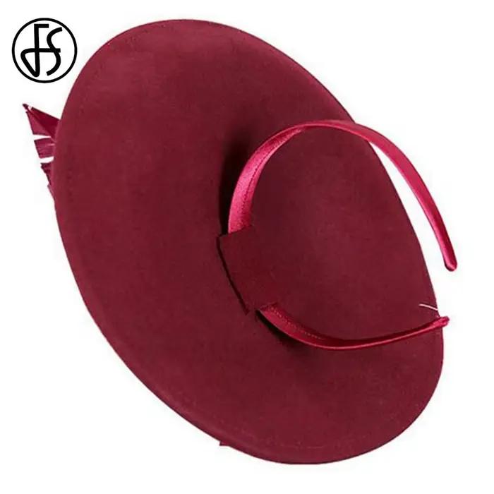 Fascinateurs Fedora en Laine Élégants pour Femmes Couleur Noir Rouge Bleu Occasion Cérémonie Mariage Église Robe de Soirée Thé Plume