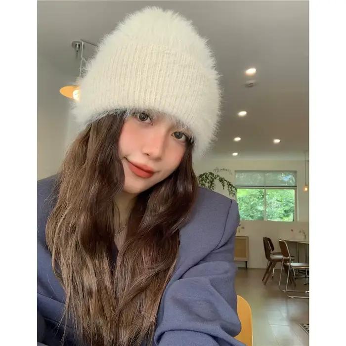 Couleur bonbon hiver chapeaux femme confortable tricoté bonnet femmes garder au chaud doux ample Baggy casquette