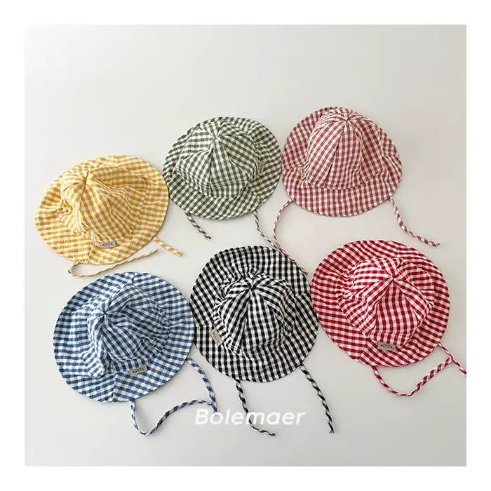 Chapeau de soleil pour bébé unisexe avec motif écossais protection solaire large bord réglable adapté 4-18 mois occasions estivales enfants
