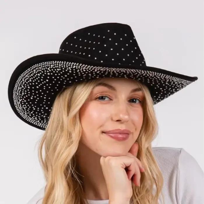 Chapeau de cowboy de couleur unie pour hommes et femmes avec de diamants complets de style Y2K