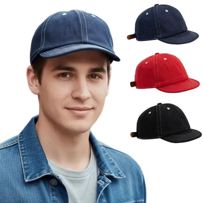 Casquette de baseball en denim vintage à bord court style hip hop camionneur respirante réglable pour homme et femme occasions décontractées printemps été