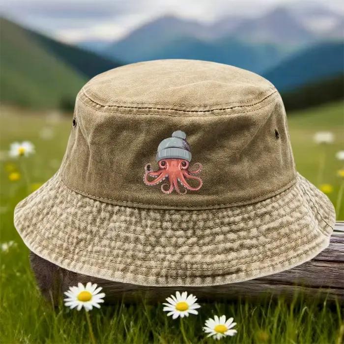 Casquette bob unisexe avec motif pieuvre en coton pour activités de plein air et sorties décontractées