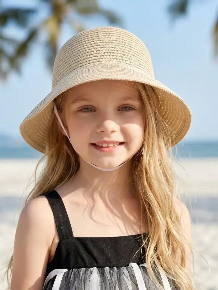 Chapeau de paille beige pour bébé fille