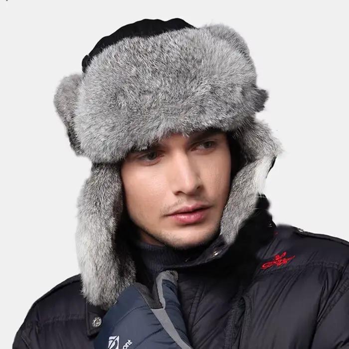 Chapeau bombardier en fourrure de lapin pour hommes et femmes