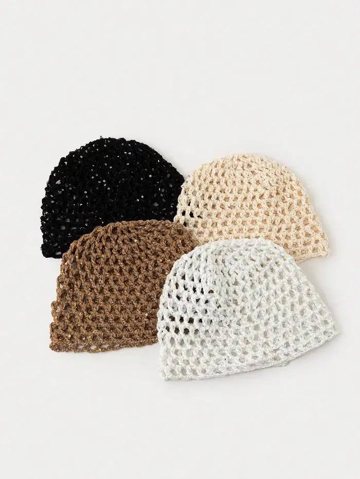 Chapeau en crochet à paillettes creuses pour femmes