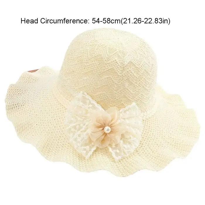 Chapeau Bob Tricoté Léger à Large Bord Couleur Unie avec Nœud en Dentelle Respirant Protection UV pour Fête