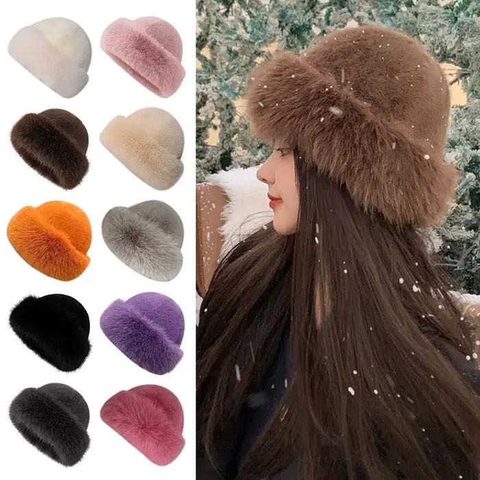 Chapeau d'hiver en fourrure moelleuse décontracté pour homme et femme multicolore pour toutes les saisons occassions cadeaux de Noël