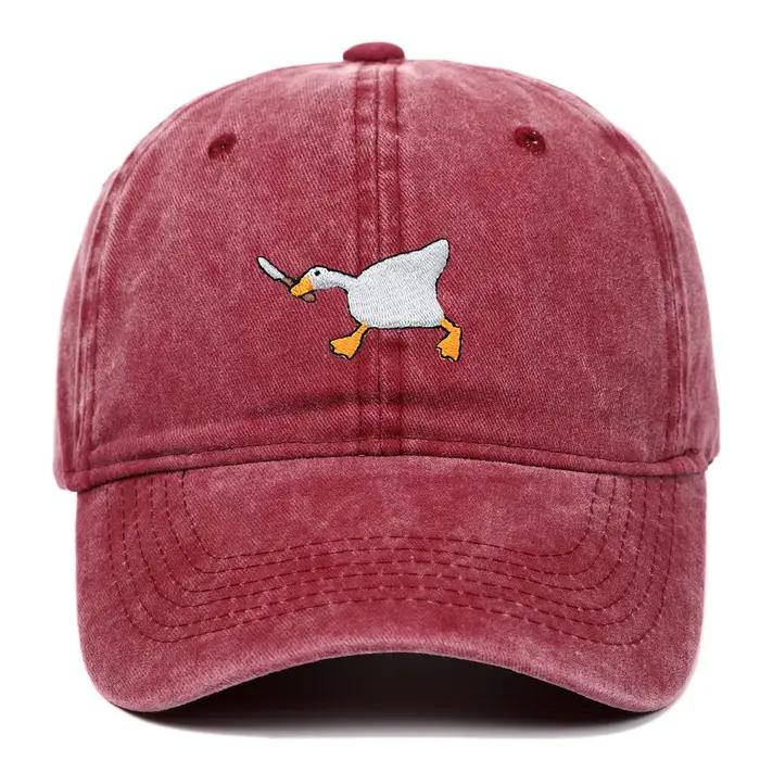 Casquette de baseball brodée motif oie pour hommes et femmes style décontracté moderne polyester multicolore adaptable quatre saisons