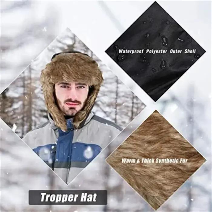 Homme hiver trappeur aviateur trooper oreillette chaud russe imperméable Ski chapeau Bomber casquette