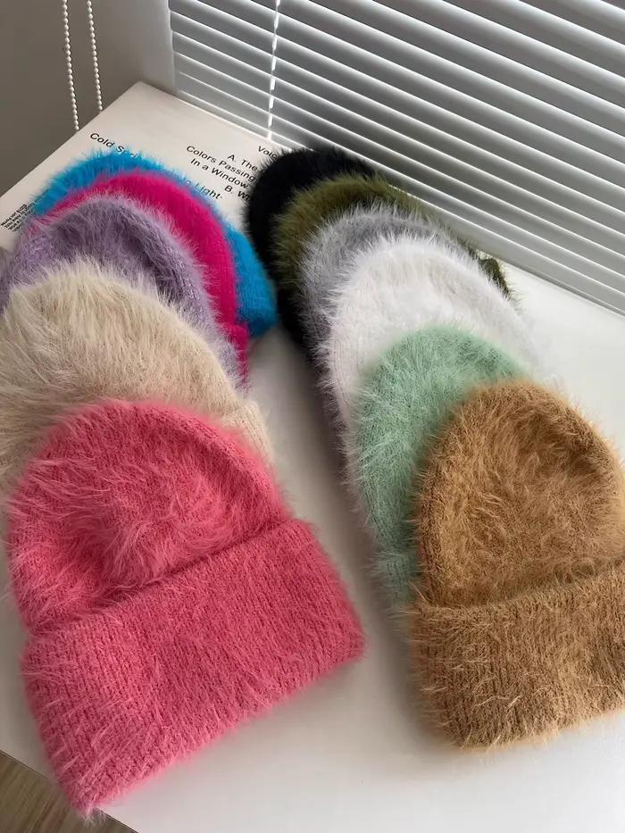 Couleur bonbon hiver chapeaux femme confortable tricoté bonnet femmes garder au chaud doux ample Baggy casquette