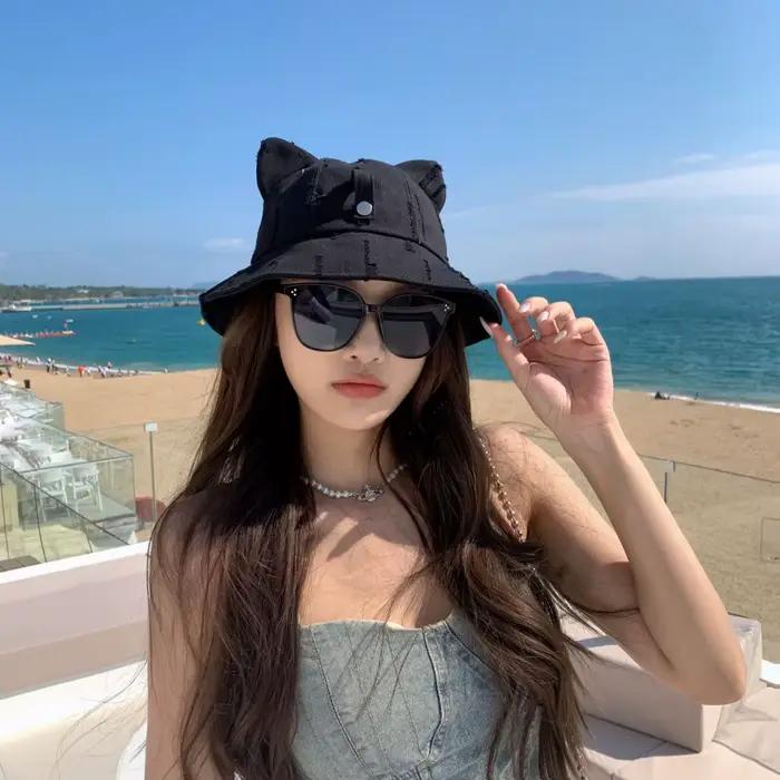 Chapeau seau de dessin animé mignon avec lunettes pour femmes