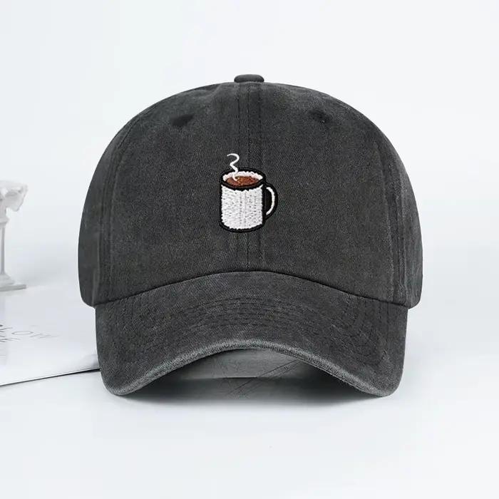 Casquette de baseball brodée avec imprimé tasse de café – Chapeau de soleil unisexe réglable pour les amateurs