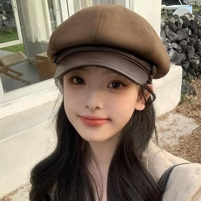 Nouveau chapeau octogonal en laine et cuir pour femmes