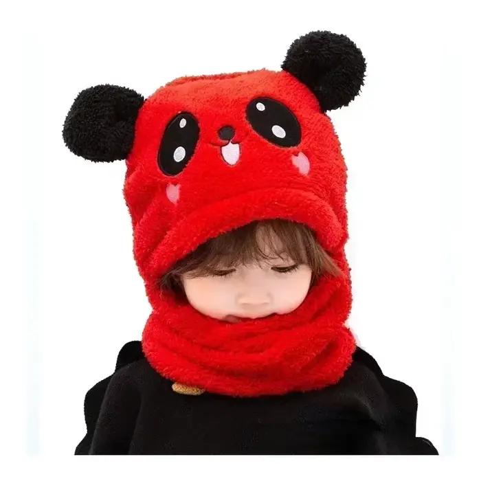 Chapeau de dessin animé mignon pour filles et garçons avec double couche de fourrure, sourire imprimé, pour enfant de 1 à 18 ans, hiver, ensemble bonnet et écharpe
