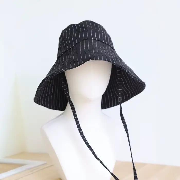 Chapeau Bob Femme d'Été en Lin Jacquard à Rayures