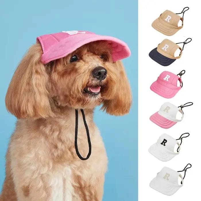 Casquette de sport brodée pour chien chapeau de soleil respirant réglable avec trous d'oreille pour chiots et chiens grandes occasions en plein air