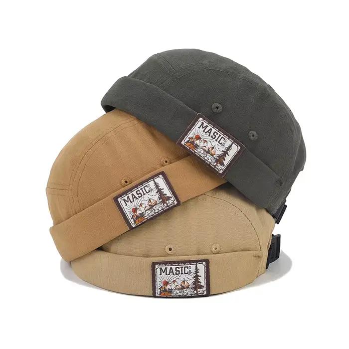 Bocca lettre étiquette Docker casquette couleur unie casquettes sans bords sans visière respirant réglable bonnet chapeau pour hommes femmes Style rétro