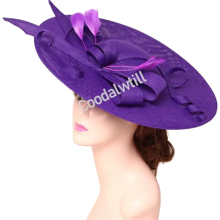 Fascinator Grand Derby Femme Épingles à Cheveux Style Fashion Lin Couleur Solide Polyvalent Occasions Spéciales