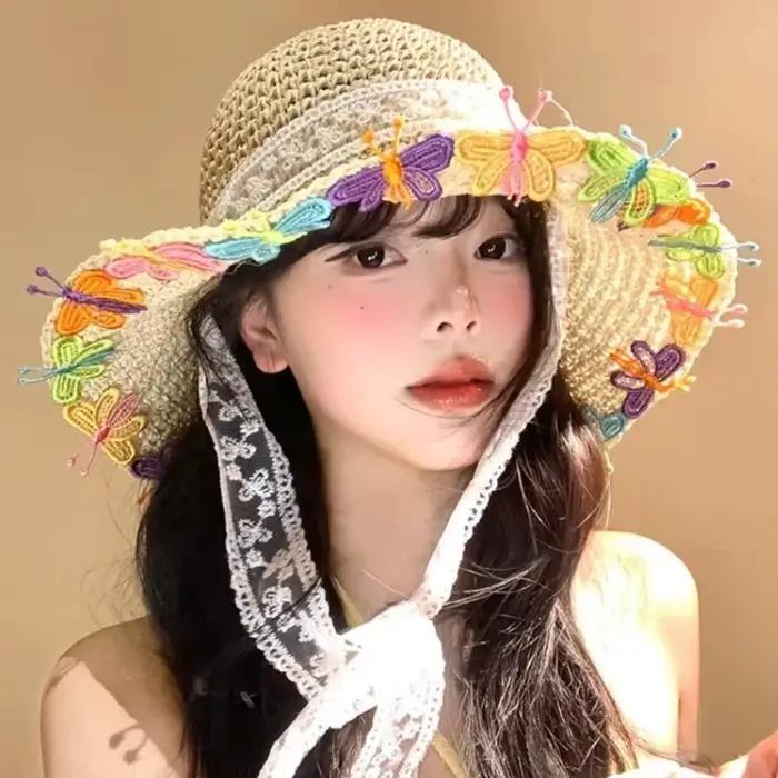Chapeau de pêcheur ethnique respirant en paille et nylon léger