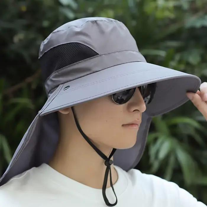 Chapeau de soleil de protection UV pour hommes, polyester respirant, visière large, chapeau de randonnée et de pêche, idéal pour printemps et été