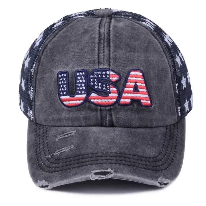 Casquette de baseball avec éléments de drapeau américain broderie en relief points d'étoiles et filet pour hommes et femmes style patriotique occasions spéciales