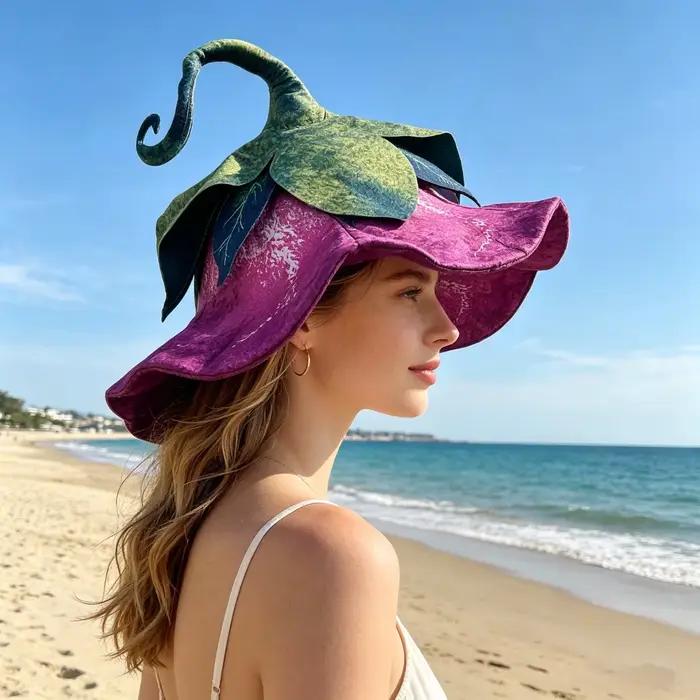 Décorations d'Halloween Nouvelle Édition Chapeau Pointu en Feutre Lotus Violet et Rose Personnalisé pour Fête et Carnaval