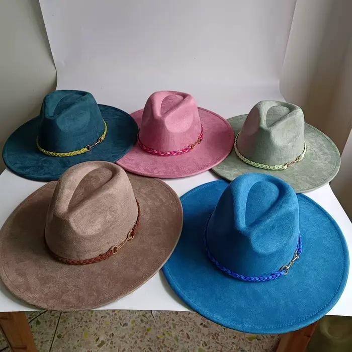Chapeau en daim uni à bord de 9.5cm de large avec boucle en métal unisexe parfait pour l'automne et l'hiver Hatburning