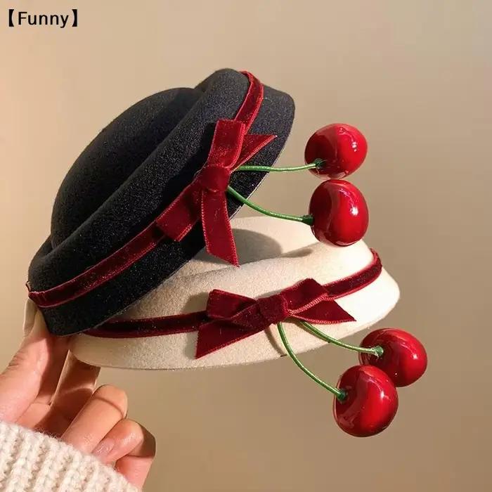 MaveraFunny Boutonnière Cerise Beanie Chapeau Béret En Velours