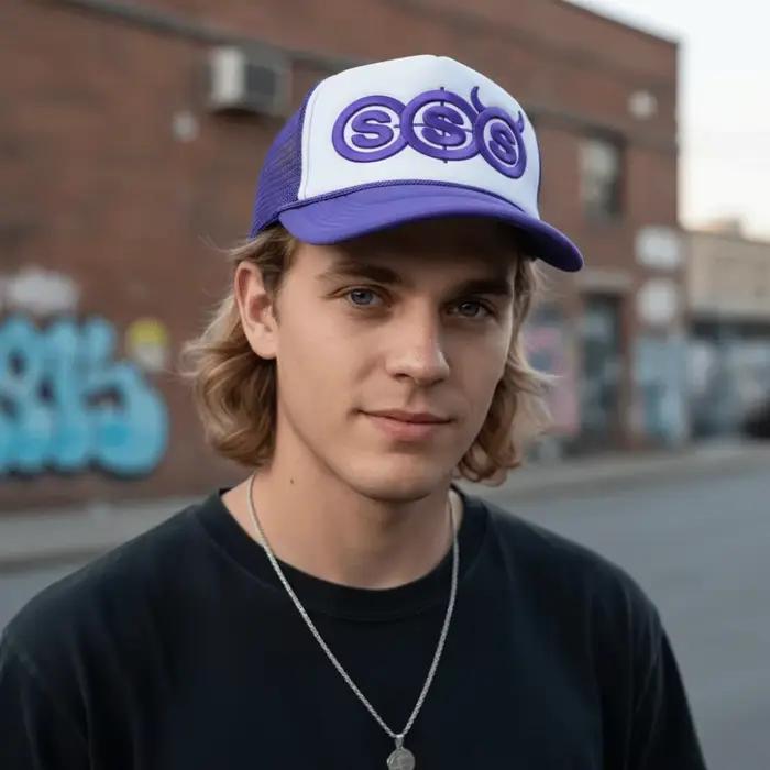 Casquette de camionneur ajustable style hip-hop avec broderie motif cornes du diable SSS