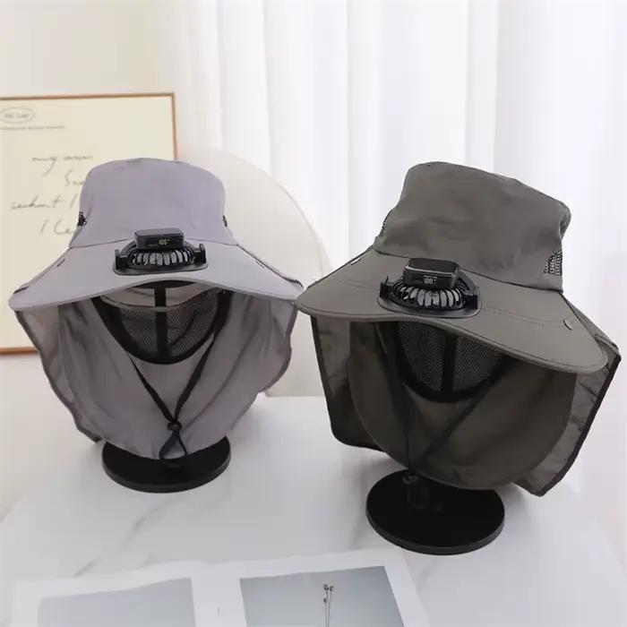 Chapeau de ventilateur de charge multifonctionnel chapeau de pêcheur anti-insectes pour camping pêche randonnée protection solaire