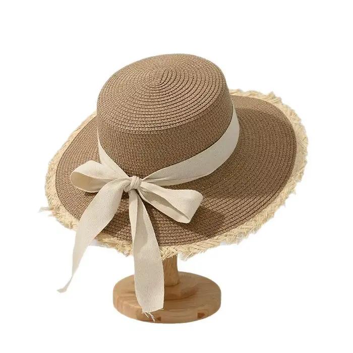 Chapeau de plage japonais tout bord poilu casquette de paille femme été plat haut sortie