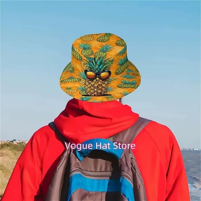 1 chapeau bob tropical hawaïen motif ananas - Design amusant et original