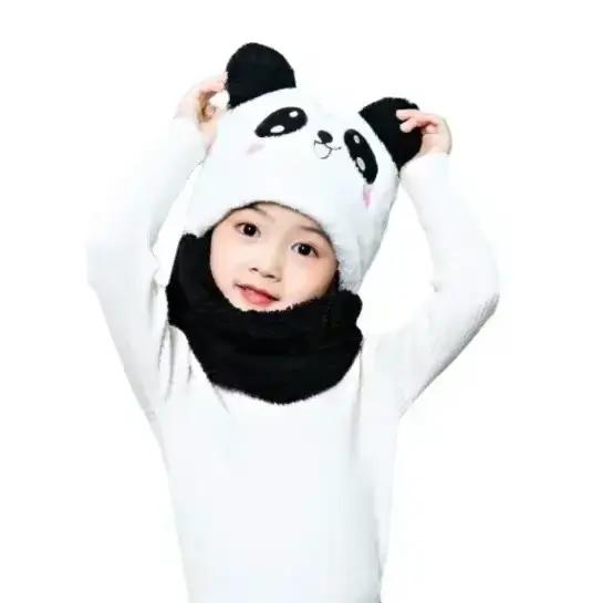 Chapeau de dessin animé mignon pour filles et garçons avec double couche de fourrure, sourire imprimé, pour enfant de 1 à 18 ans, hiver, ensemble bonnet et écharpe