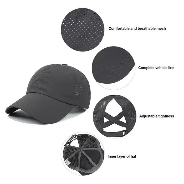 Casquette de baseball pour femme avec ouverture pour queue de cheval – Chapeau de soleil respirant à maille croisée