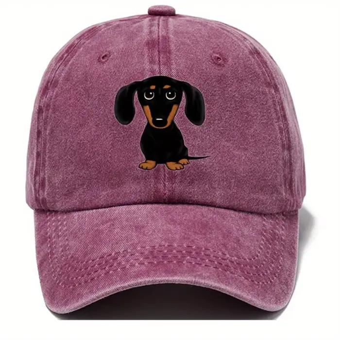 Casquette de baseball rétro lavée avec imprimé teckel