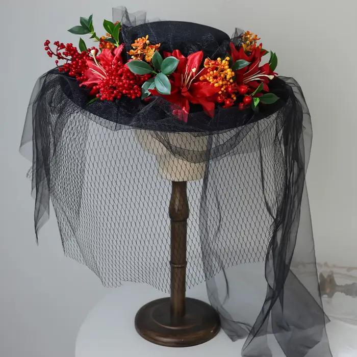 Chapeau de Mariée Style Forêt à Motifs Floraux
