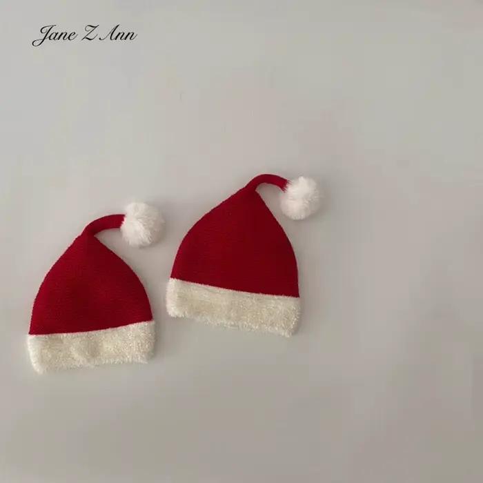 Bonnet de Noël tricoté pour bébé, rouge, accessoire de fête, confort coton, style européen, américain, pour les tout-petits, 0-1 ans, ajustement facile, photos de famille, fêtes de Noël
