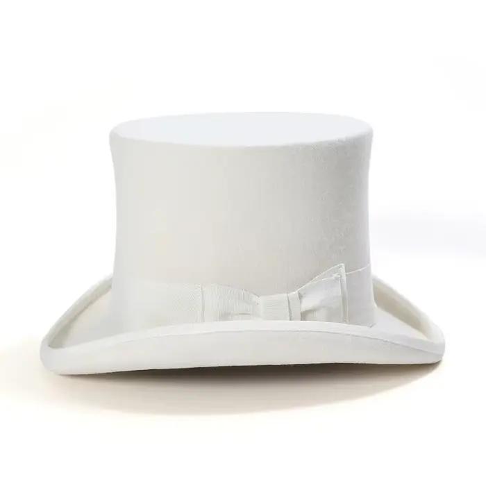 Nouveau chapeau haut-de-forme en feutre de laine blanche de 18 Cm de haut pour hommes, chapeau cylindrique doublé en Satin de qualité supérieure, vêtements de mariage, Costumes magiques de scène, hive