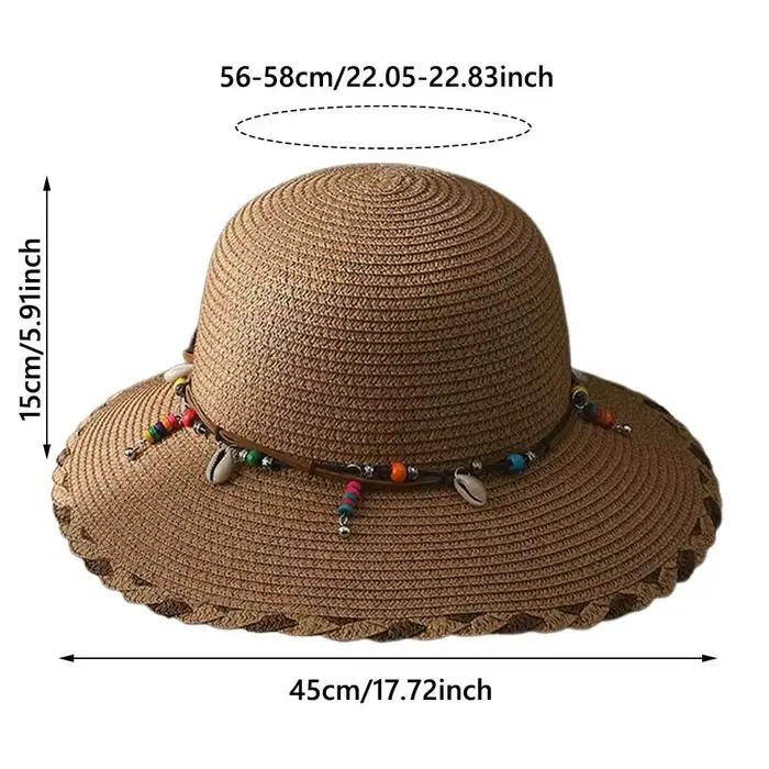 Chapeau de paille bohème style western avec lanière perlée pliable pour femmes occasions estivales plage voyage
