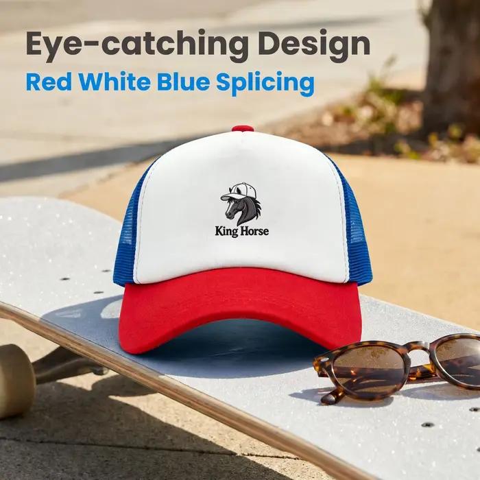 Casquette de baseball respirante en polyester avec logo vintage Cheval Roi, broderie factice, couleur contrastante, style camionneur, protection solaire pour homme et femme, idéale pour les activités extérieures et les occasions spéciales
