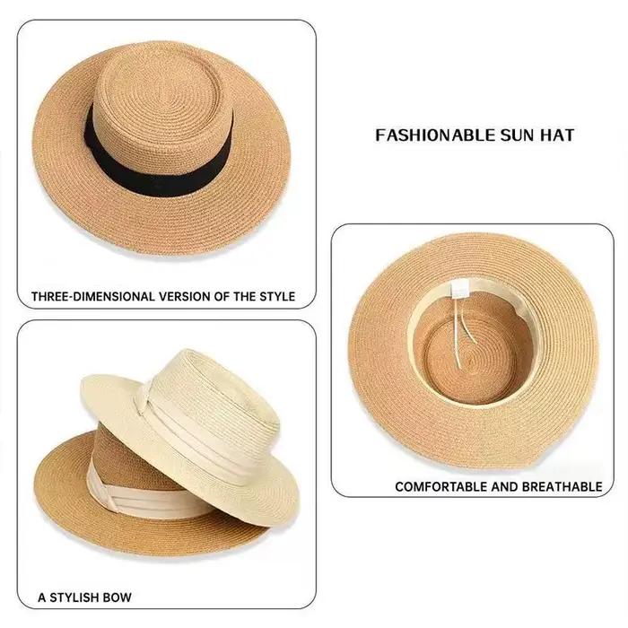 Chapeau de paille à calotte plate style français pour femme