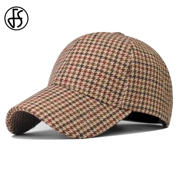 Casquettes de baseball en tissu pied-de-poule marron de la marque FS Luxury pour hommes