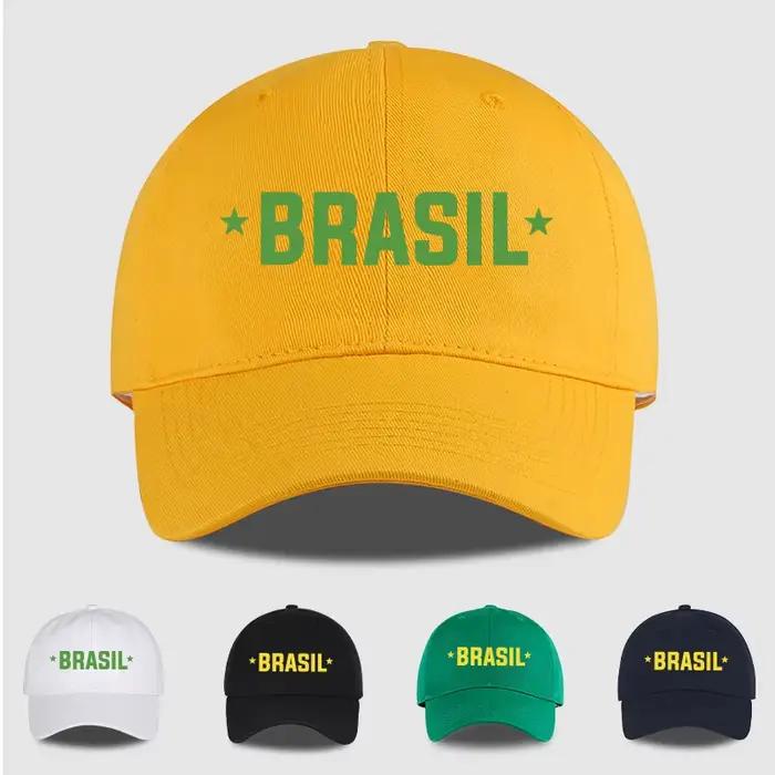 Casquette de baseball à visière souple imprimée « BRASIL » pour les supporters du Brésil – Chapeau de soleil unisexe réglable pour les passionnés de football – Cadeau pour la fête des pères