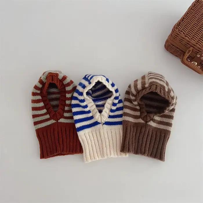 Garçons filles Protection des oreilles écharpe chapeaux automne hiver chaud coréen à capuche bonnet enfants rayé cagoule chapeau